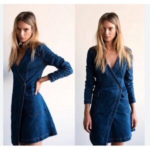 Free People Going Places Denim Mini Dress, Blue